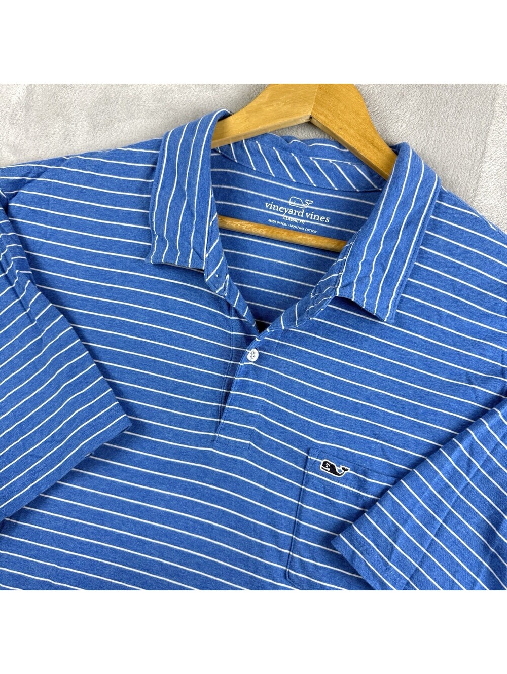 Vineyard Vines Classic Fit Polo Shirt Men XXL Blue White Stripe Pima Cotton Prep